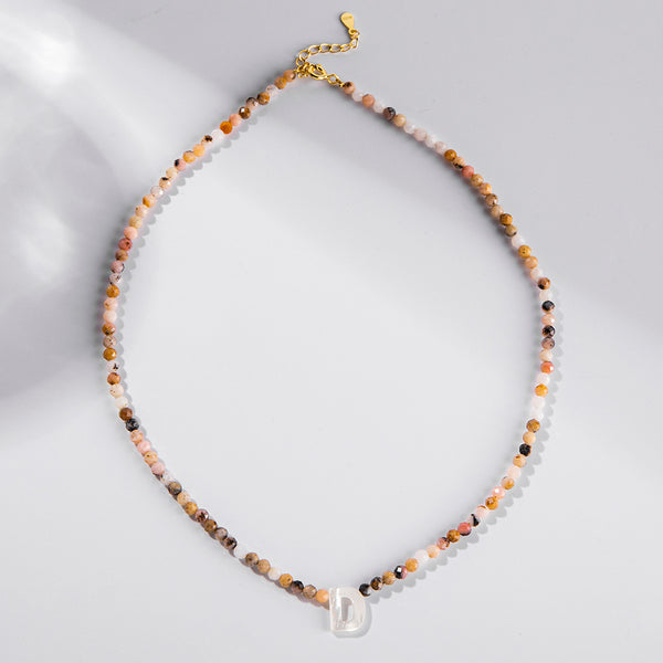 FX0829 925 Sterling Silver Super Seven Bead Letter D Initial Necklace