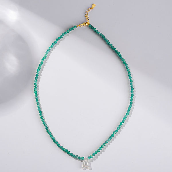 FX0830 925 Sterling Silver Blue Amzonite Initial A Women Necklace