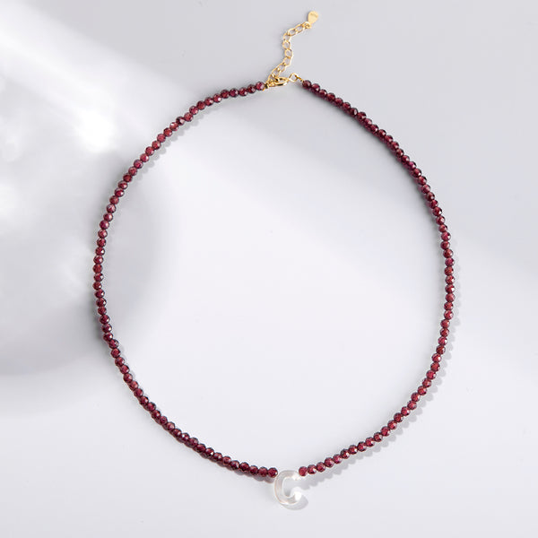 FX0831 925 Sterling Silver Carnelian Initial Necklace With Letter C