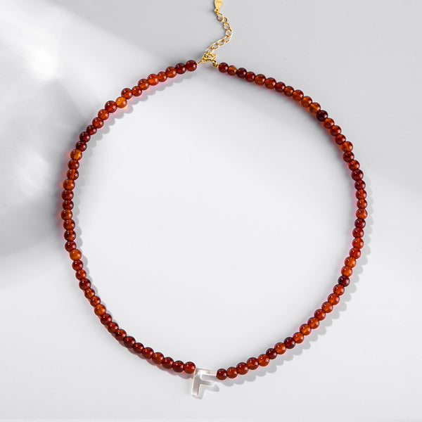 FX0834 925 Sterling Silver 4MM Garnet Bead letter Necklace For Women