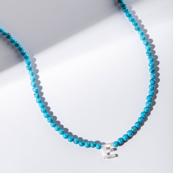 FX0835 Turquoise Initial Letter E Necklace