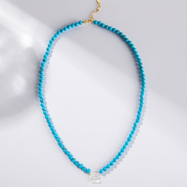 FX0835 Turquoise Initial Letter E Necklace