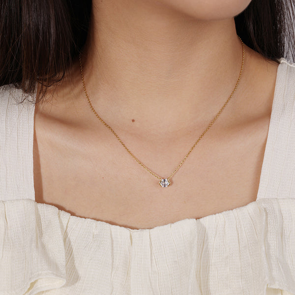 FX0858 925 Sterling Silver Single Big CZ Women Necklace