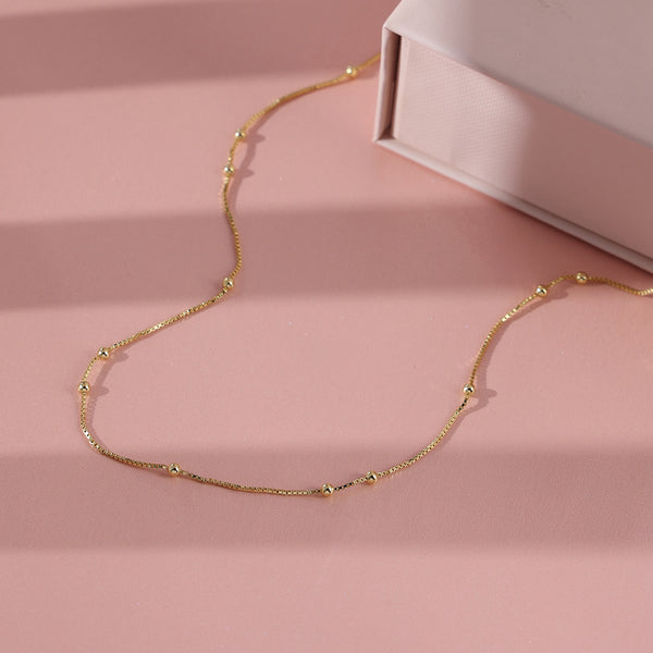 FX0868 925 Sterling Silver Trendy Gold Beaded Chain Necklaces For Women