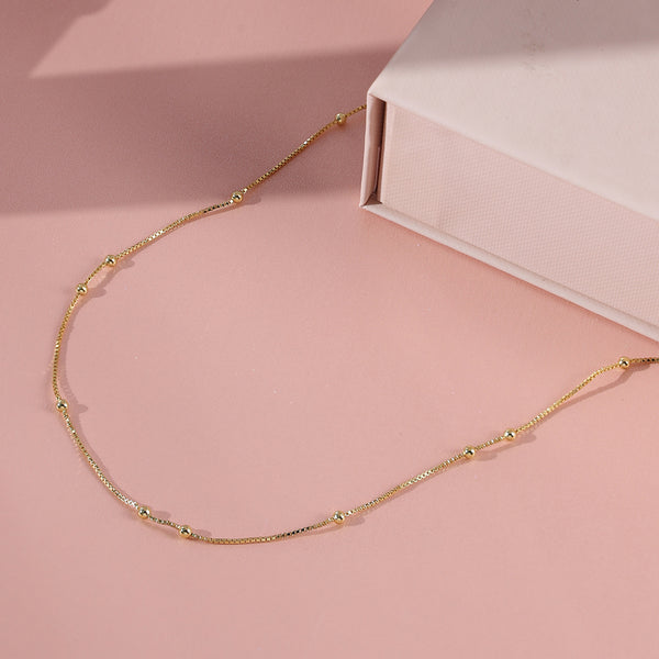 FX0868 925 Sterling Silver Trendy Gold Beaded Chain Necklaces For Women