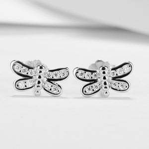 GE3120 925 Sterling Silver Dragonfly CZ Stud Earring