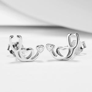 GE3134 925 Sterling Silver Heart Cubic Zirconia Stud Earring
