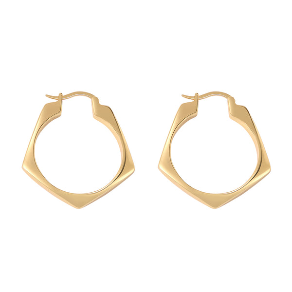 FE1977 925 Sterling Silver Geometric Pentagon Solid Chunky Hoops Earring