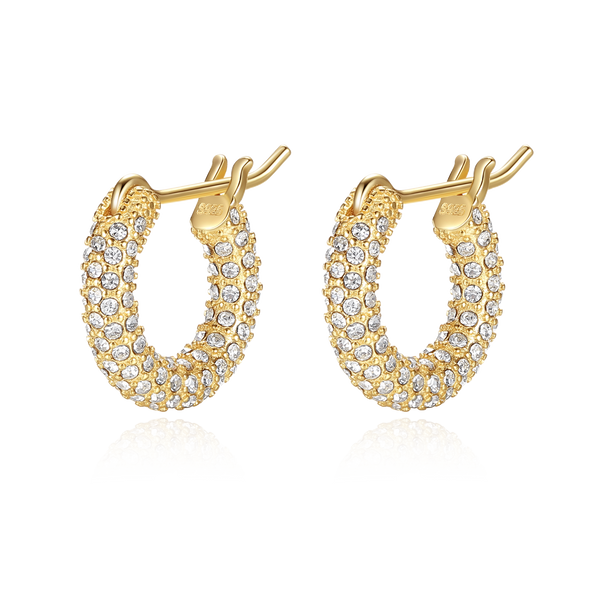 FE1188 925 Sterling Silver Pave Cubic Zirconia Big Chunky Hoop Earrings