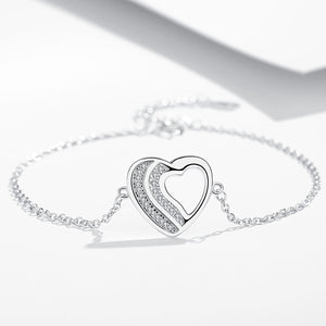 GS2004 925 Sterling Silver Shinning Iced Cut  Heart Bracelet