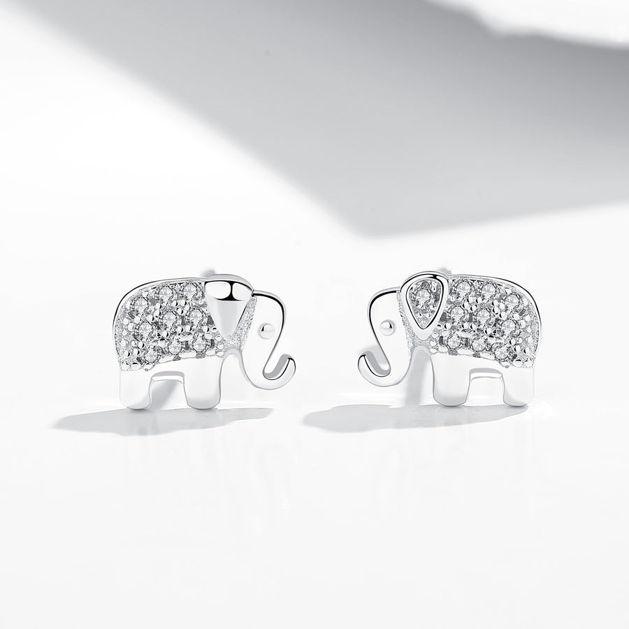 GE3007 925 Sterling Silver Cute Elephant Stud Earring