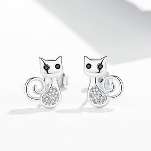 GE3009 925 Sterling Silver Animal Cat Stud Earring
