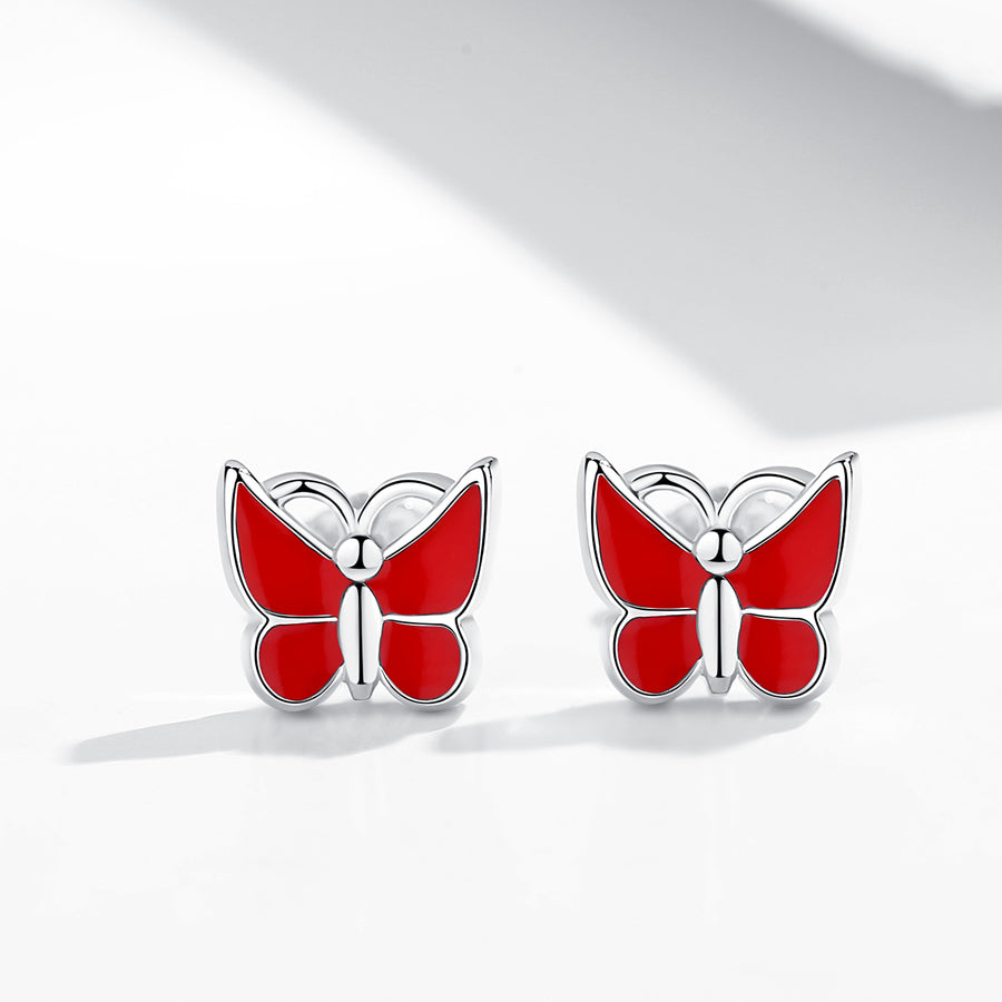 GE3019 925 Sterling Silver Red Butterfly Stud Earring