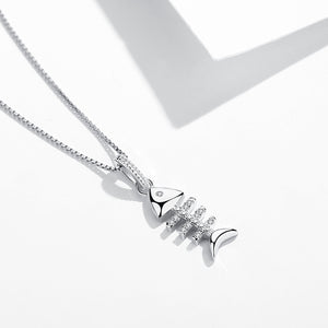 GX1088 925 Sterling Silver Fish Bone Pendant Necklace