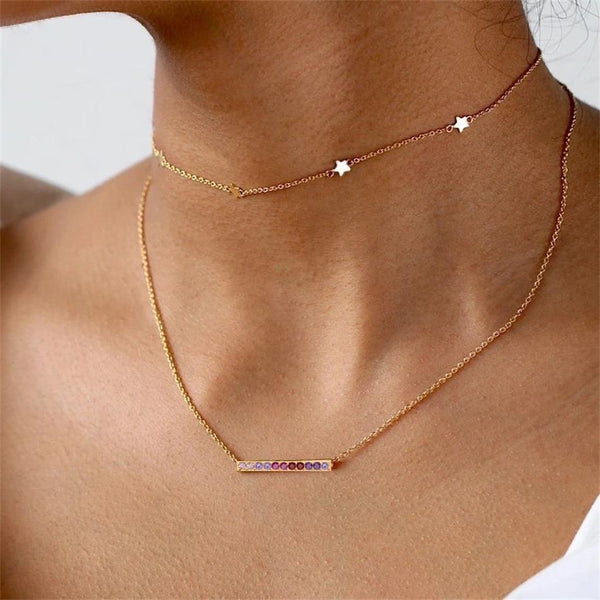 FX0315 925 Sterling Silver Zircon Bar Necklace