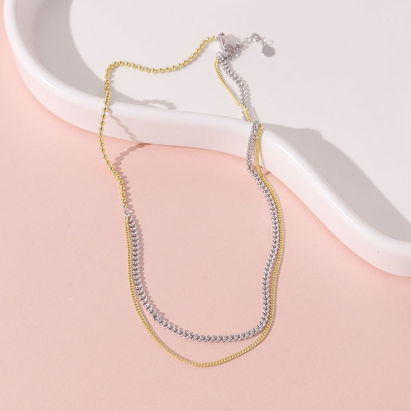 FX0886 925 Sterlig Silver Mixed Layer Link Chain Necklaces