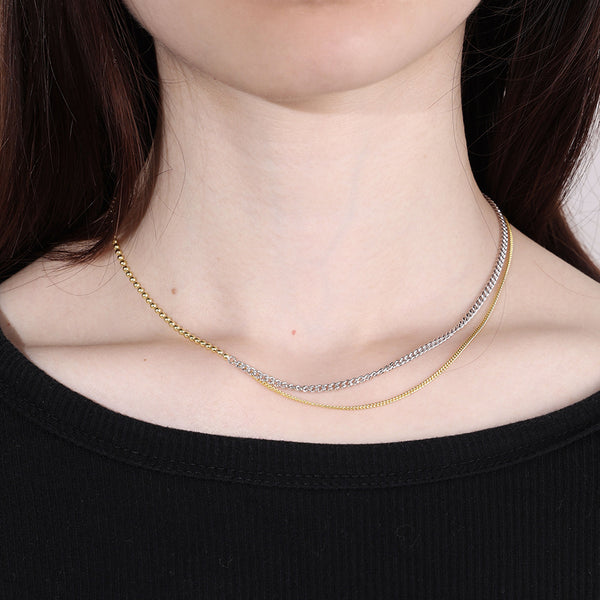 FX0886 925 Sterlig Silver Mixed Layer Link Chain Necklaces