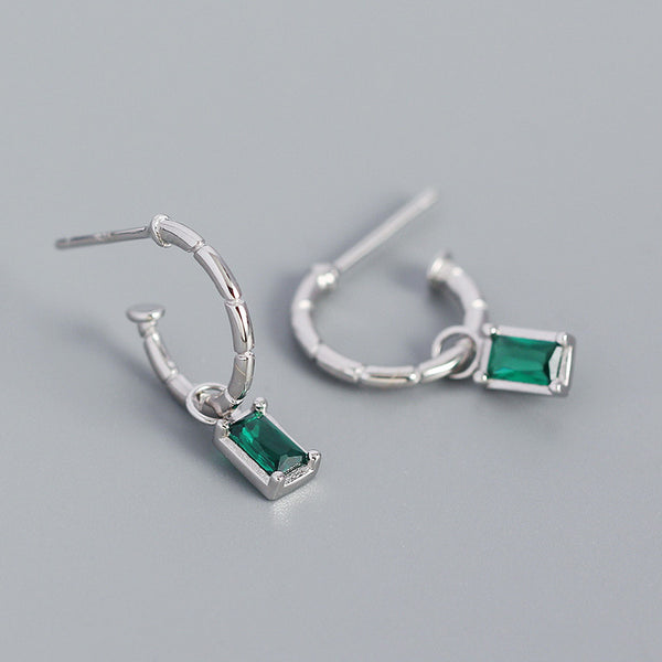 YHE0434 925 Sterling Silver Baguette Greem CZ Dangle Earrings