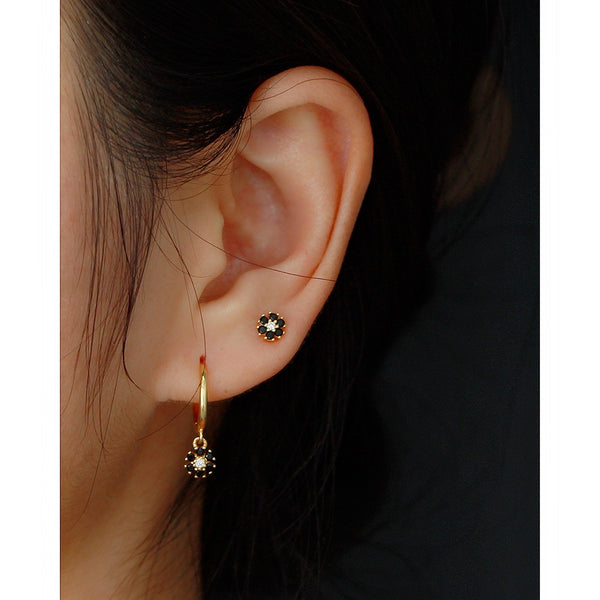 YHE0532 925 Sterling Silver Trendy Rainbow CZ Daisy Flower Drop Hoop Earrings