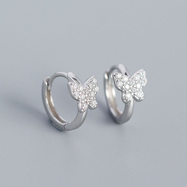 YHE0448 925 Sterling Silver Boutique Butterfly CZ Hoop Earring