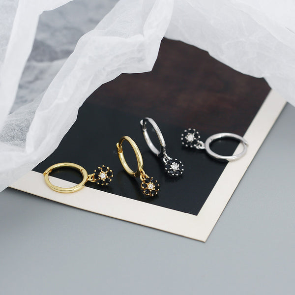 YHE0532 925 Sterling Silver Trendy Rainbow CZ Daisy Flower Drop Hoop Earrings