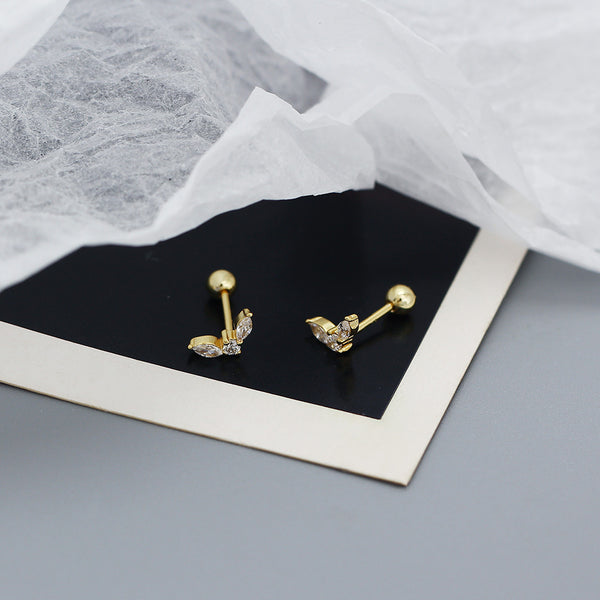 YHE0537 925 Sterling Silver Minimalist Marquse Cubic Zirconia Barbell Stud Earrings