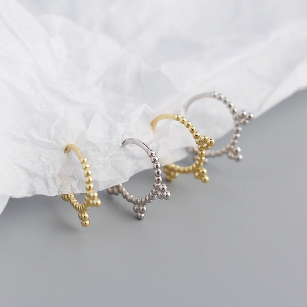 YHE0329 925 Sterling Silver Trio Bead Hoop Earring