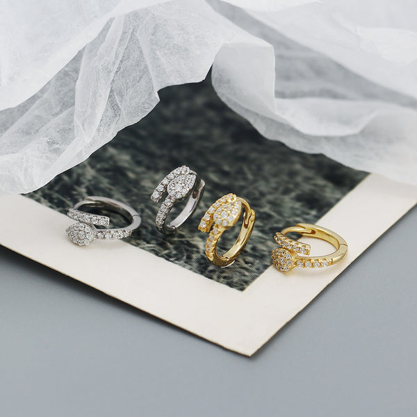 YHE0514 925 Sterling Silver Pave Cubic Zirconia Snake Mini Hoop Earrings