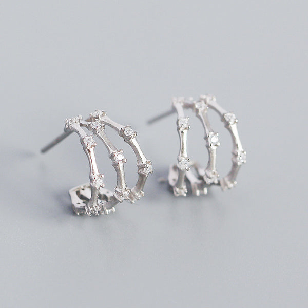 YHE0416 925 Sterling Silver Triple Retro Bamboo CZ Earring