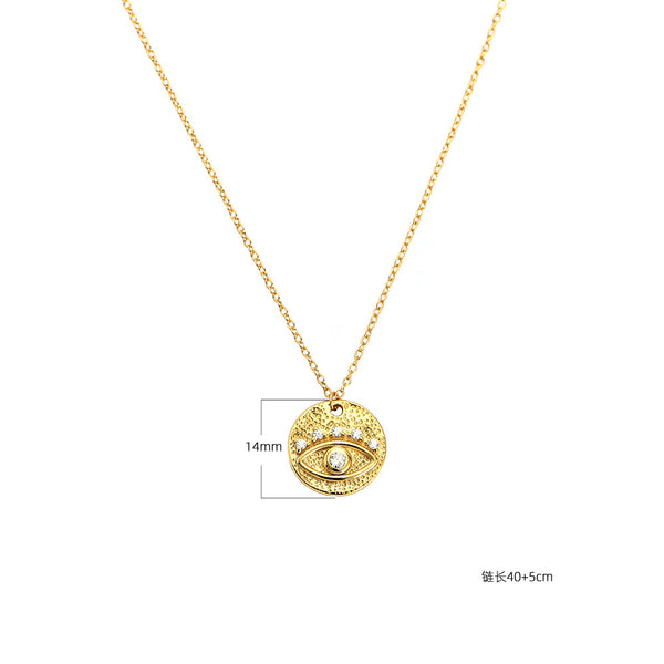 YHN074 925 Sterling Silver Bezel Set CZ Evil Eye Coin Pendant Necklace