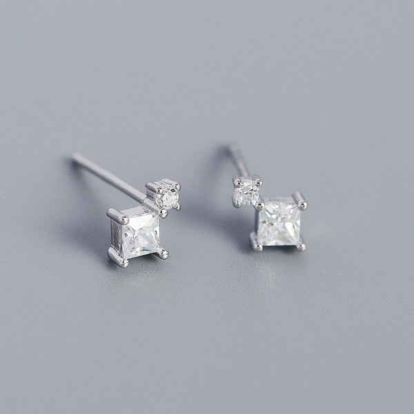YHE0452 925 Sterling Silver Stacked Cubic Zirconia Trendy Studs