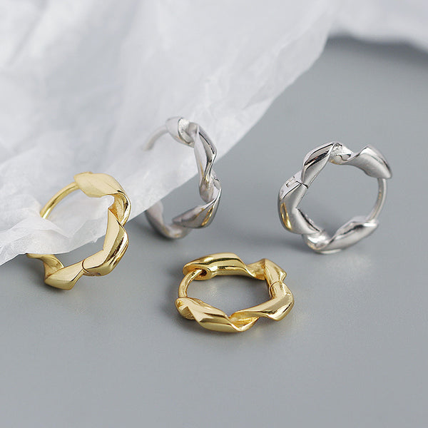 YHE0437 925 Sterling Silver Simple Twist Hoop Earring For Girls