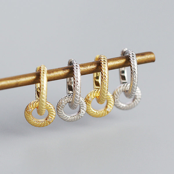 YHE0380 925 Sterling Silver Interlock Round Twist Hoop For Women