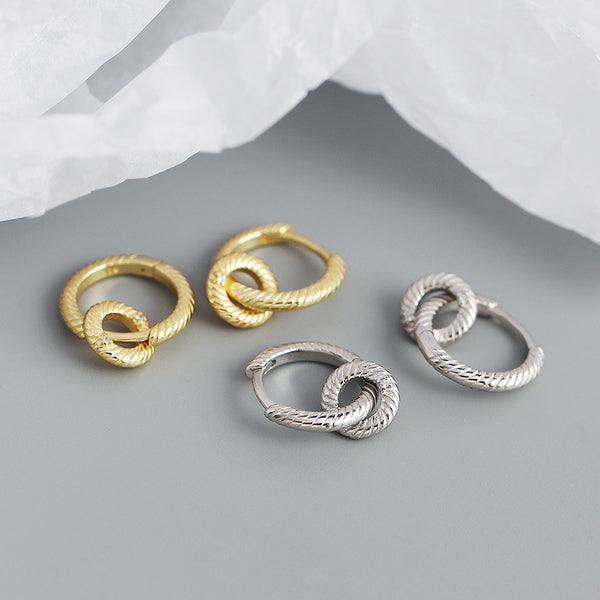 YHE0380 925 Sterling Silver Interlock Round Twist Hoop For Women