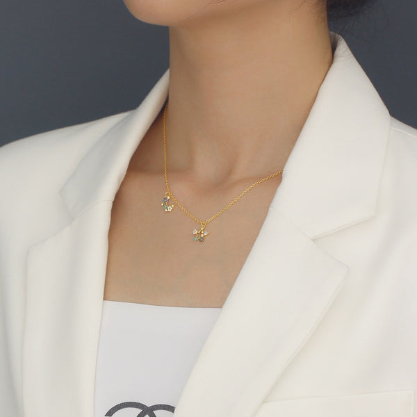 YHN071 925 Sterling Silver Colorful Stone Star Moon Crescent Pendnat Necklace
