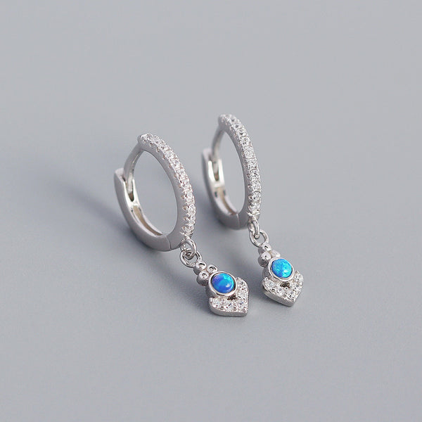 YHE0362 925 Sterling Silver Bohemia Blue Opal & CZ Dangle Earring