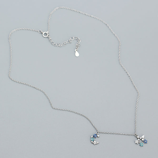YHN071 925 Sterling Silver Colorful Stone Star Moon Crescent Pendnat Necklace
