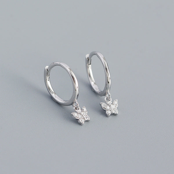 YHE0460 925 Sterling Silver Pave 5A Cubic Zirconia Butterfly Dangle Earrings