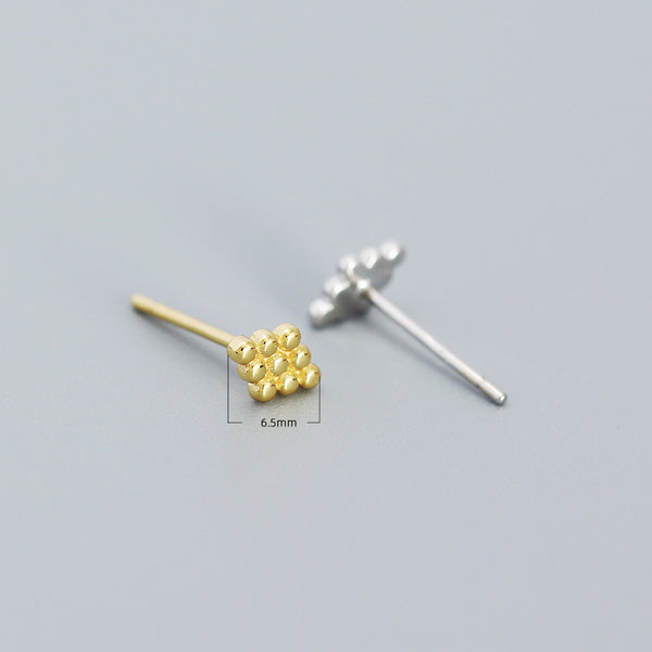 YHE0501 925 Sterling Silver Mini Rhombus Geometry Bead Stud Earring