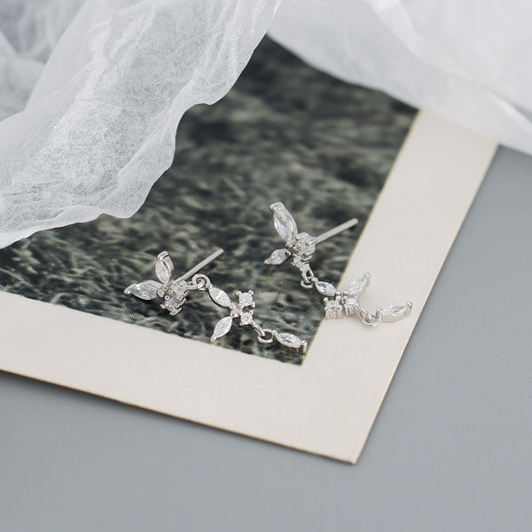 YHE0478 925 Sterling Silver Cubic Zirconia Drop Stud Earrings