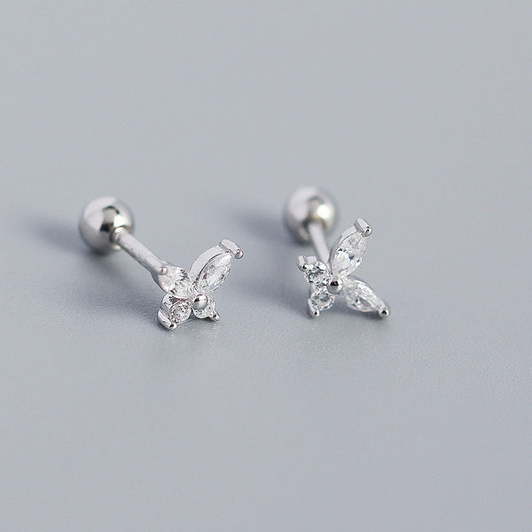 YHE0443 925 Sterling Silver Mini Butterfly Stud Earring With Cubic Zirconia