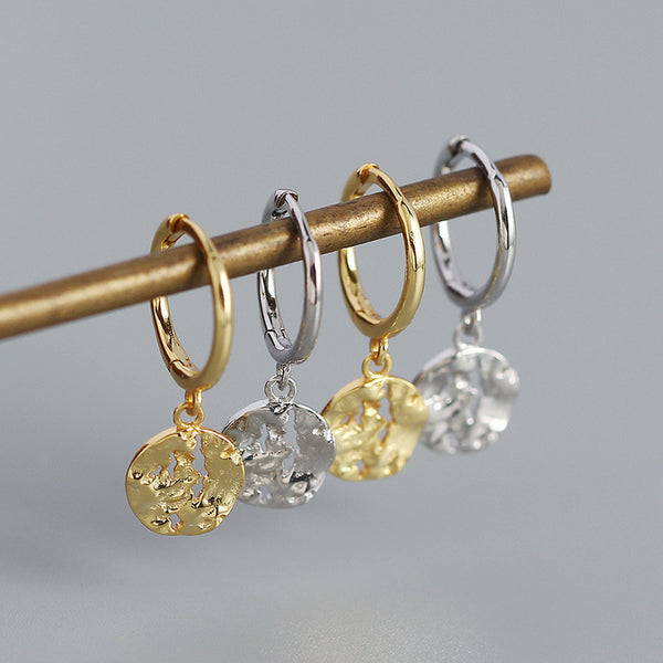 YHE0435 925 Sterling Silver Irregular Hammered Dangle Earring For Girls