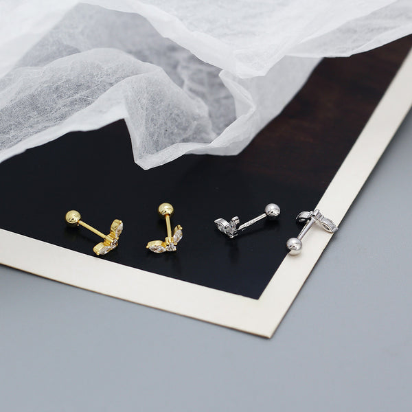 YHE0537 925 Sterling Silver Minimalist Marquse Cubic Zirconia Barbell Stud Earrings