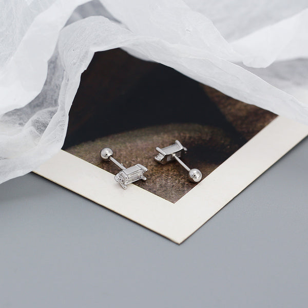 YHE0535 925 Sterling Silver Sparkle Baguette Cubic Zirconia Mini Stud Earrings