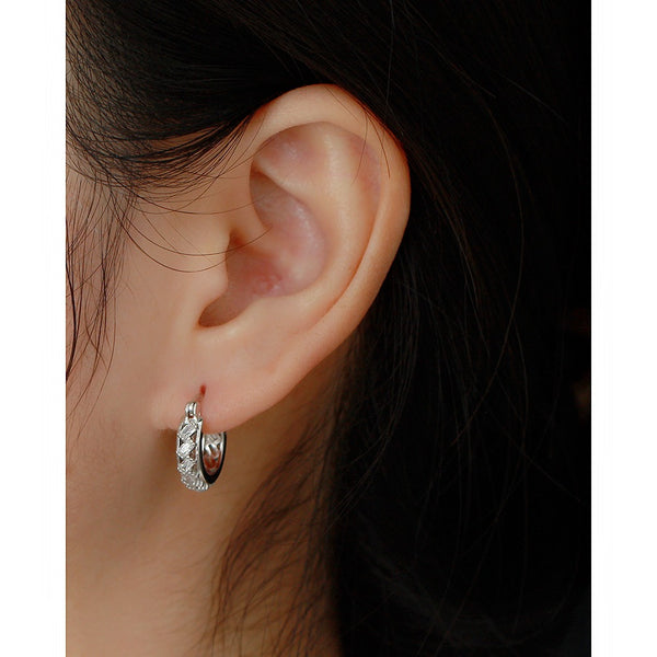 YHE0524 925 Sterling Silver Baguette Rainbow Cubci Zirconia Hoop Earrings