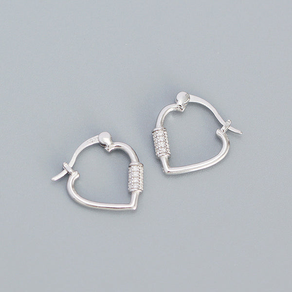 YHE0483 925 Sterling Silver CZ Carabiner Heart Earring