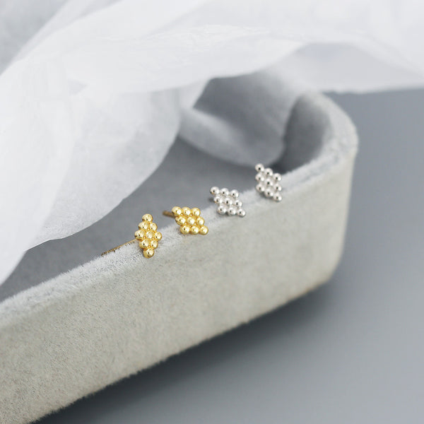 YHE0501 925 Sterling Silver Mini Rhombus Geometry Bead Stud Earring