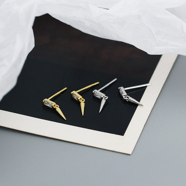 YHE0528 925 Sterling Silver Minimalist Baguette Cubic Zirconia Rivet Stud Earrings