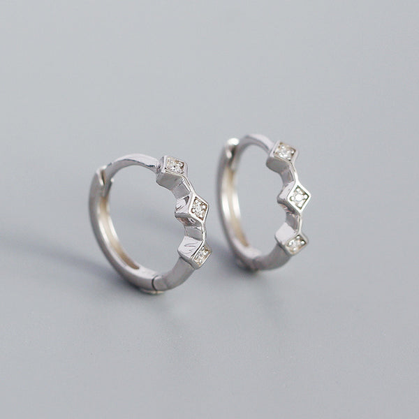 YHE0401 925 Sterling Silver Geometry Cubic Zirconia Hoop Earring