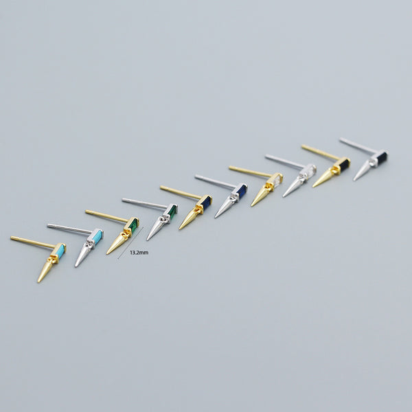 YHE0528 925 Sterling Silver Minimalist Baguette Cubic Zirconia Rivet Stud Earrings